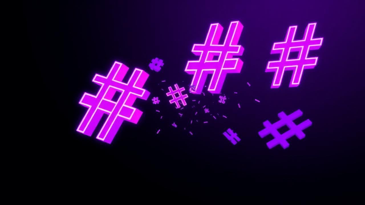 Hashtags neon em diferentes tamanhos