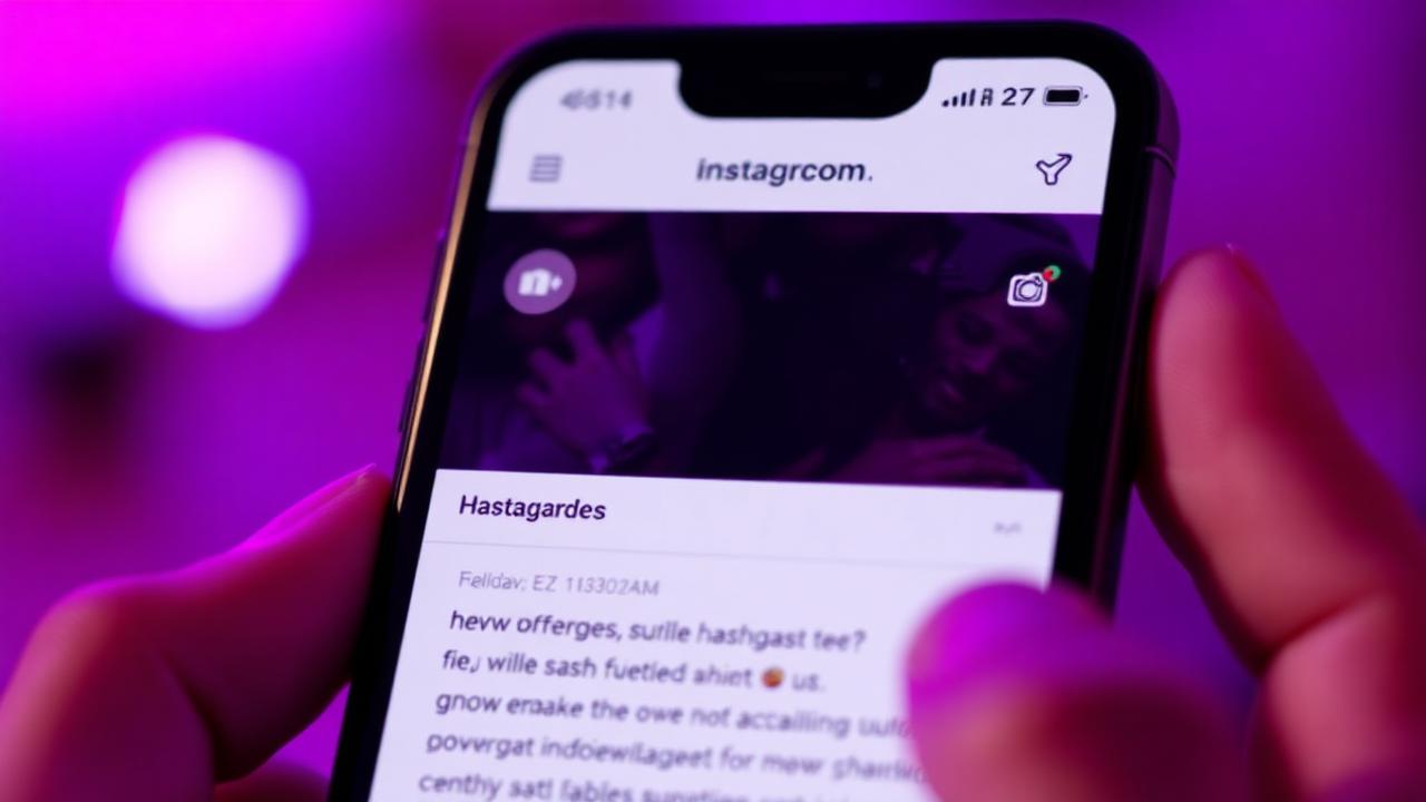 Smartphone com hashtags no feed