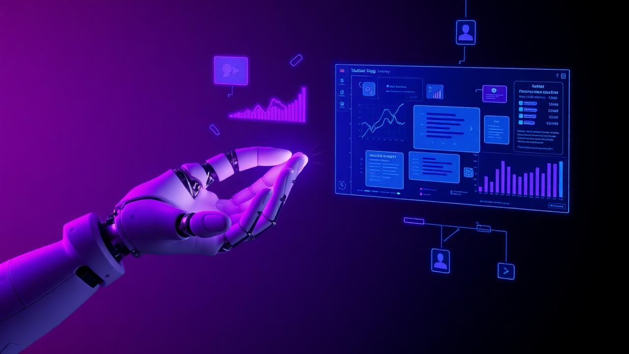Robô segurando dashboard de dados
