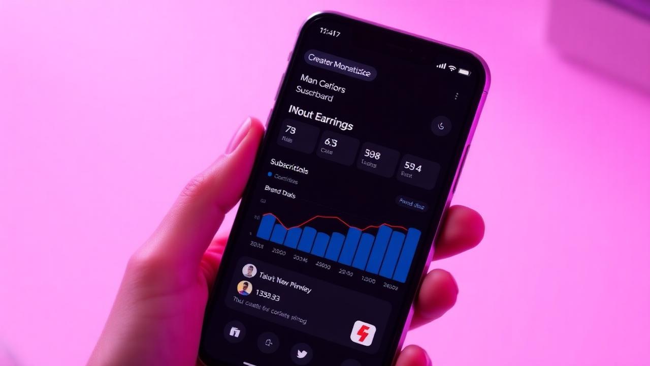 Dashboard de monetização no celular com gráfico de receita