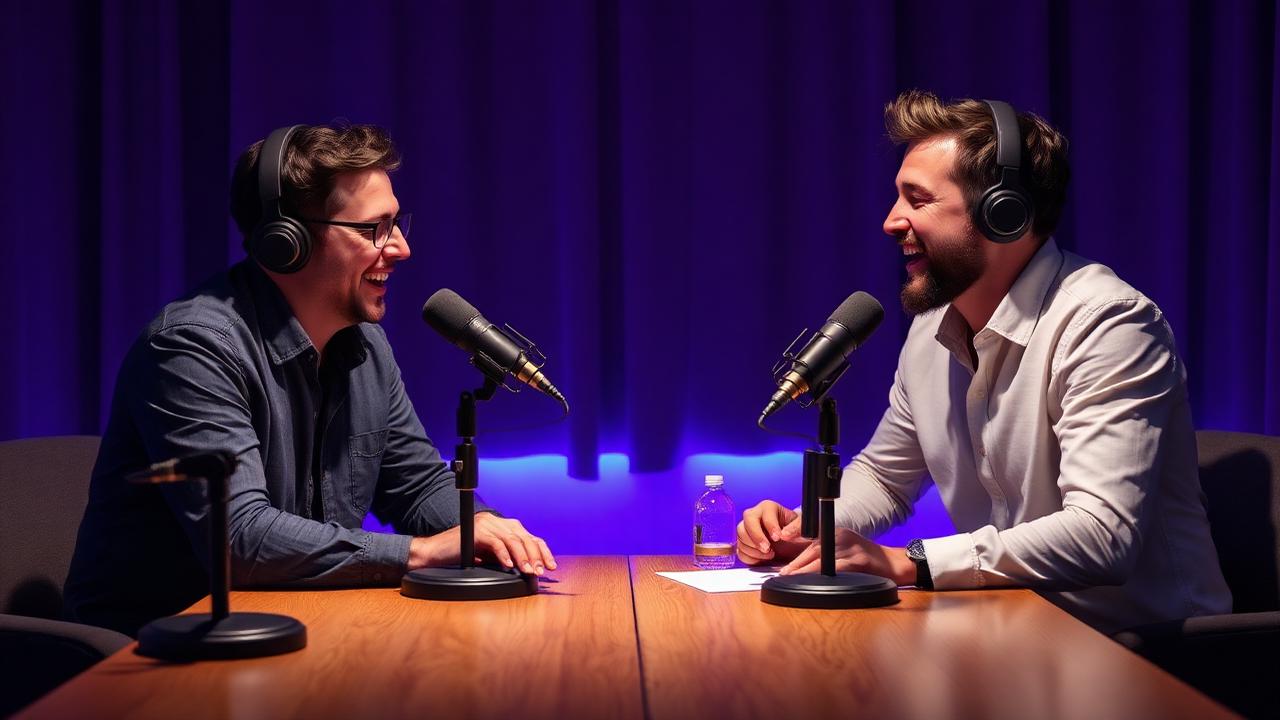 Dois hosts gravando podcast juntos
