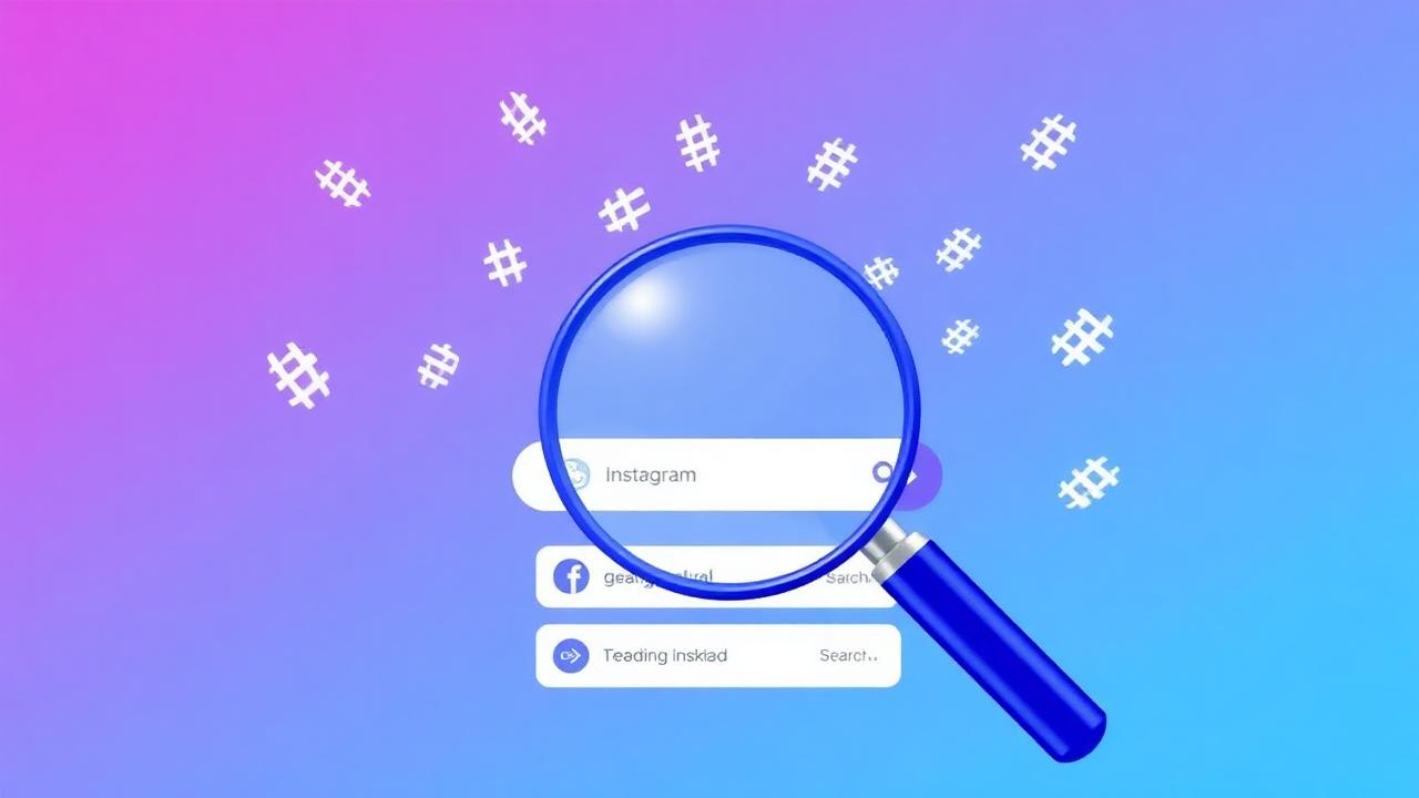 Lupa sobre barra de busca do Instagram com hashtags