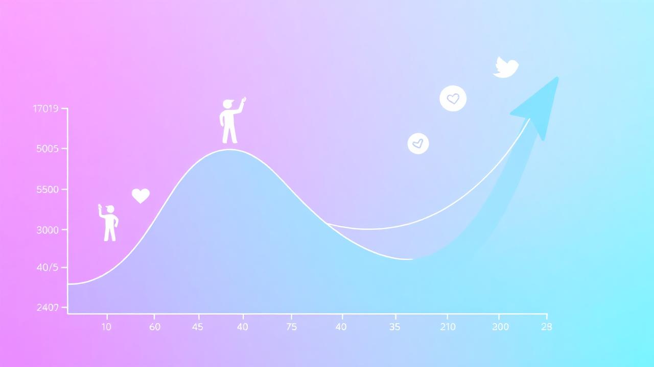 Gráfico de crescimento exponencial com ícones subindo