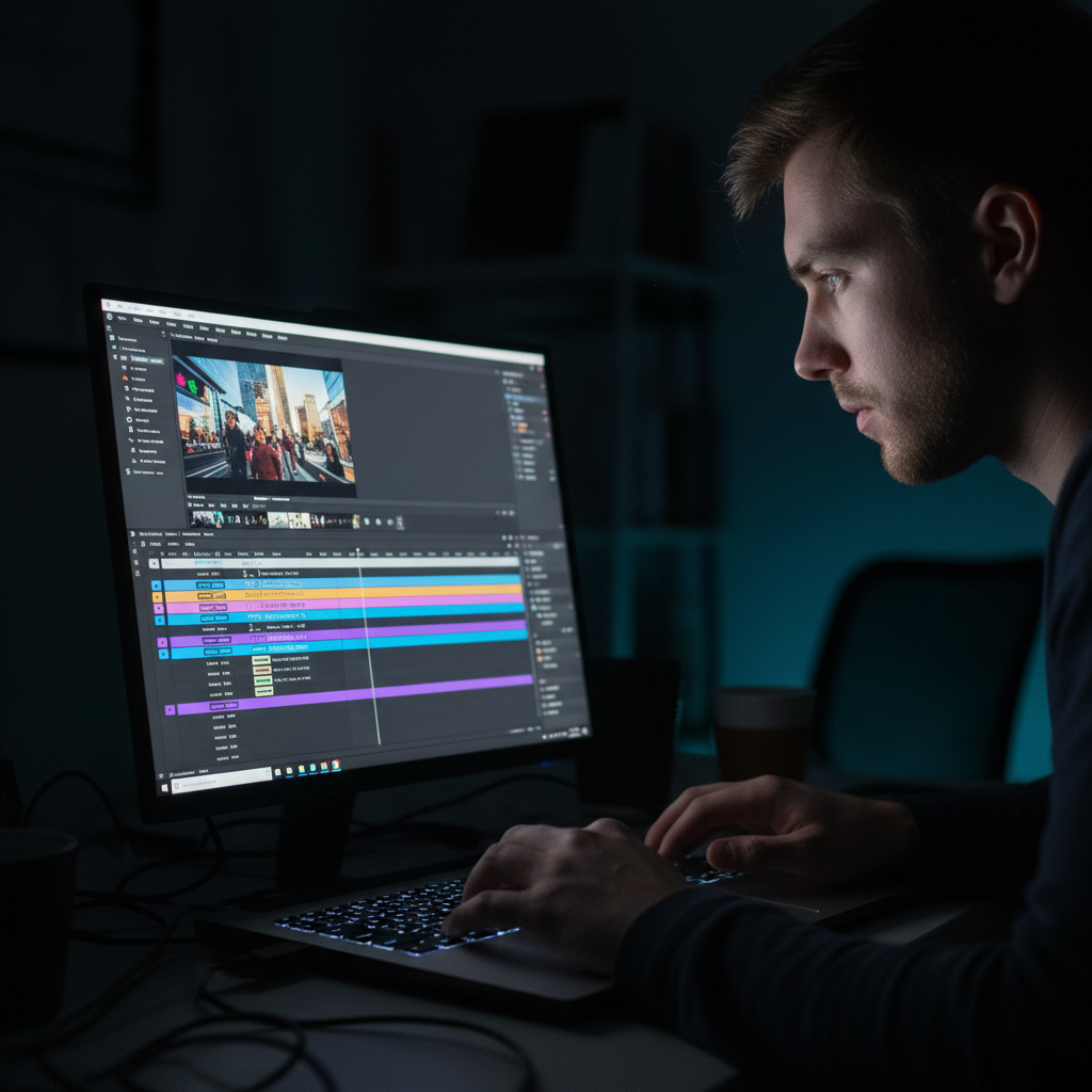 Editor de vídeo no laptop